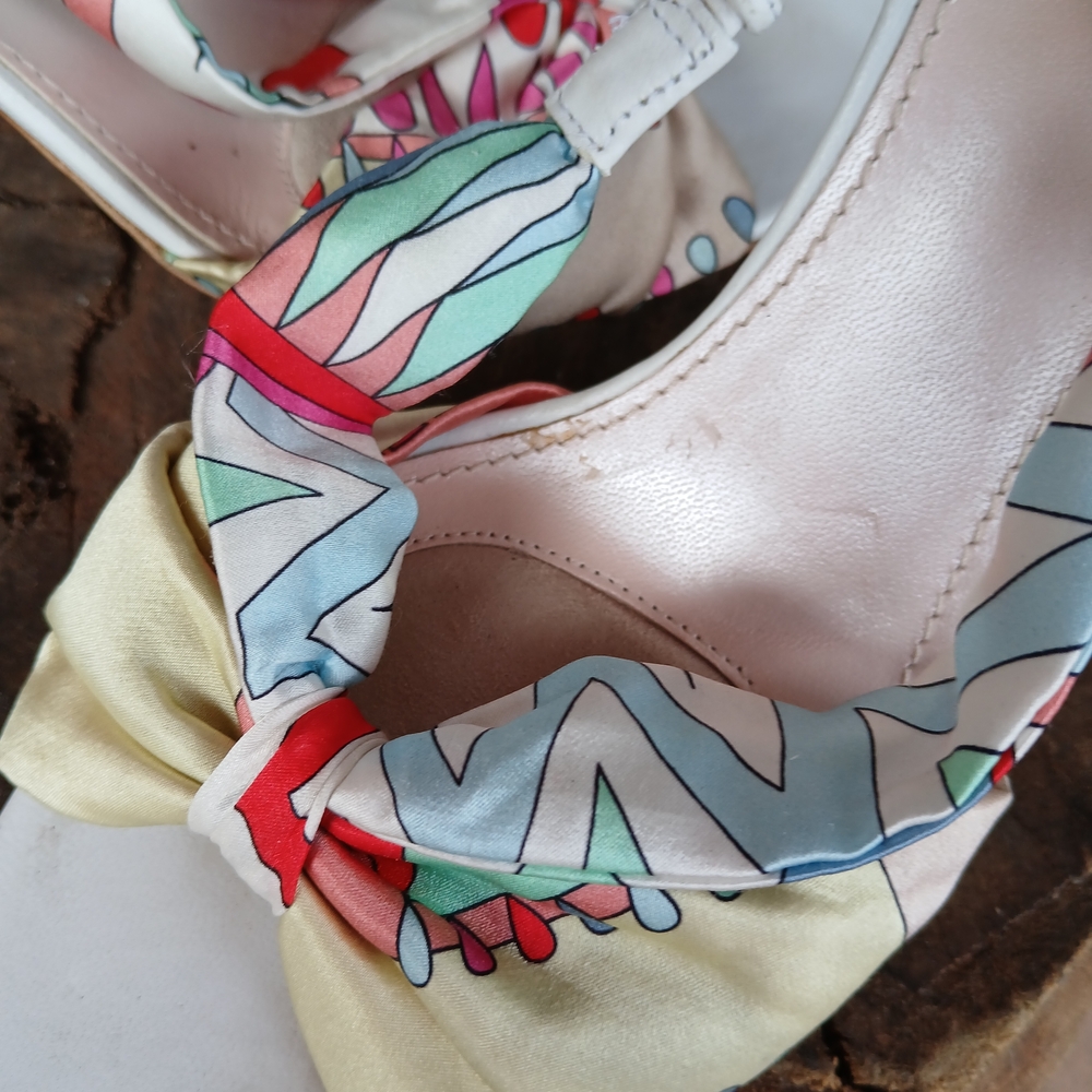 Emilio Pucci Colorful Patterned Heels SCARF BOW print Shoes 7.5 Womens Y2k - Picture 7 of 13